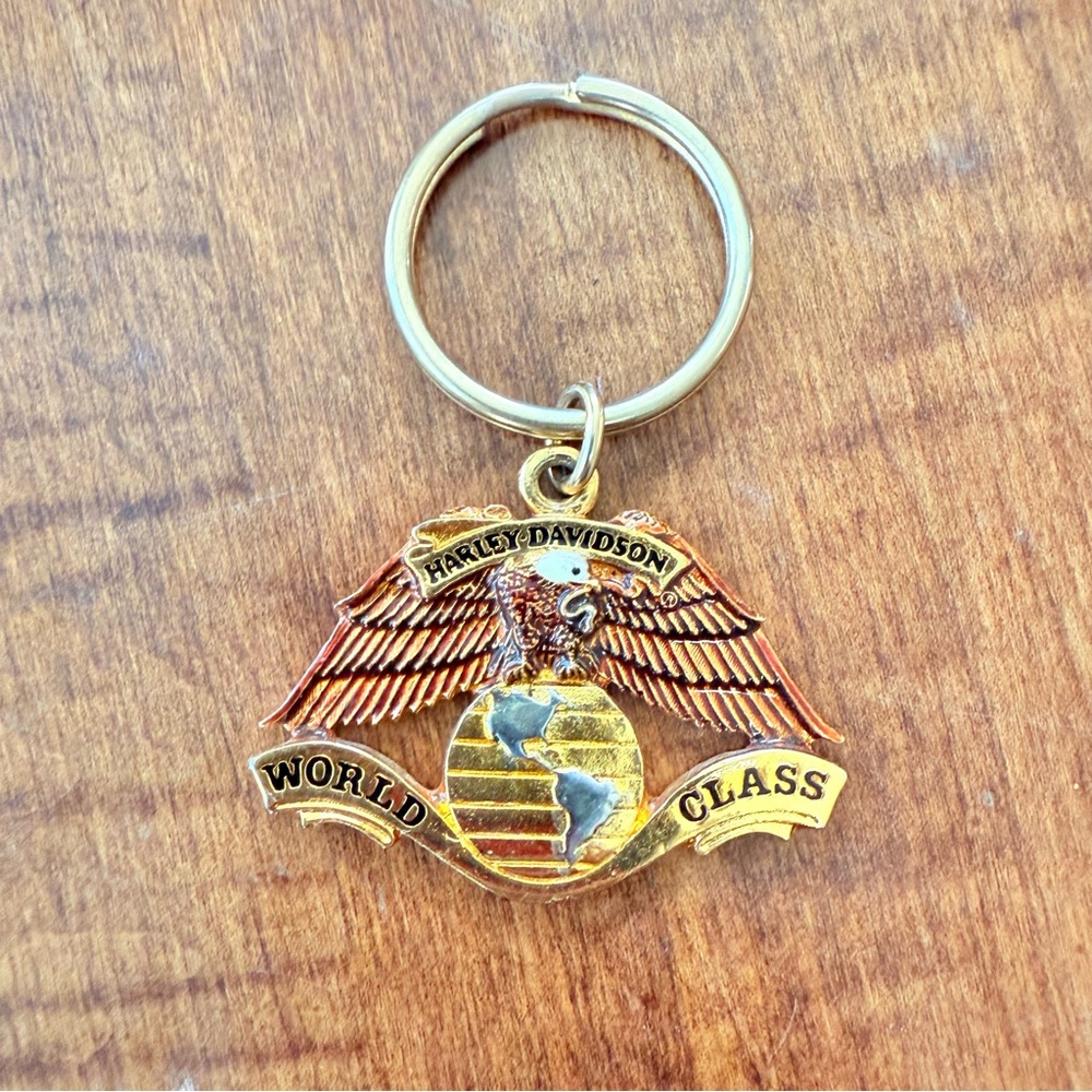 Vintage Harley Davidson Motorcycle Keychain Gold Tone Brown Officially Licensed
